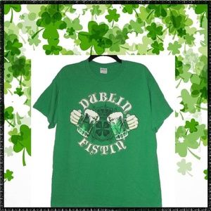 ST PATRICKS T Shirt L Green DUBLIN FISTIN' Beer